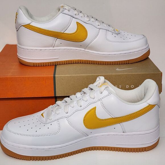 Nike Air Force 1 Low Retro QS Shoes Sz 9 "Waterproof" White Gold FD7039-100 NEW - Picture 2 of 10